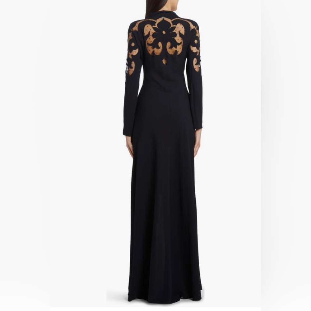 NEW $4000 Etro Cutout Long Sleeve Tulle & Crepe Tie Front Gown, Nero, 6US / 42IT - Picture 2 of 5